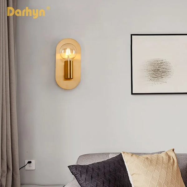 Applique Murale LED Dorée en Verre avec Plaque Ronde