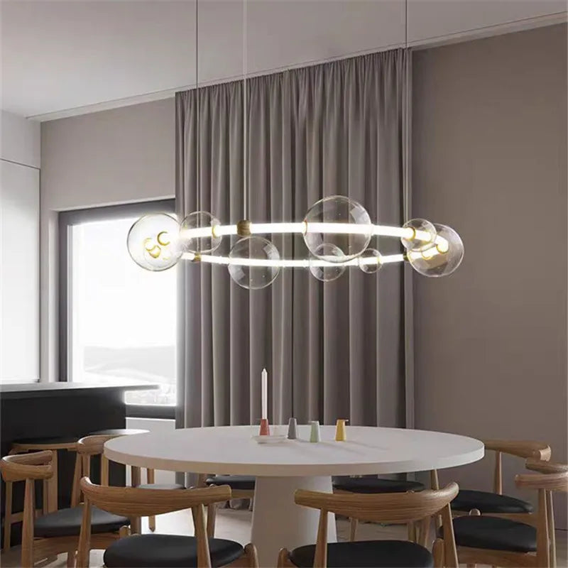 Lustre de luxe à bulles à LED en verre transparent créatif