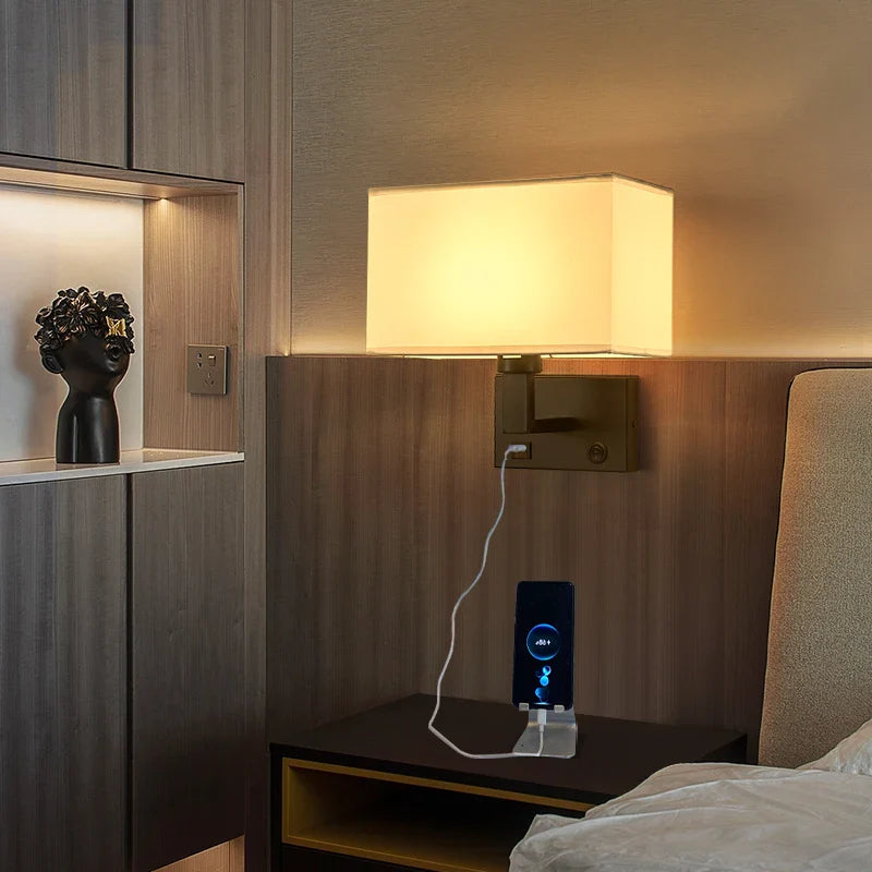 Applique murale intelligente nordique avec chargeur USB rapide et abat-jour 3 couleurs