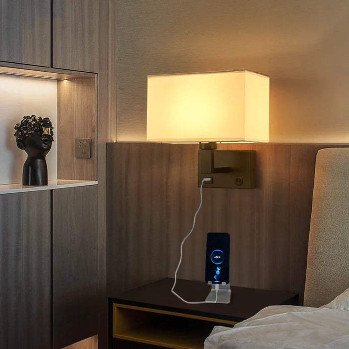 Applique murale intelligente nordique avec chargeur USB rapide et abat-jour 3 couleurs