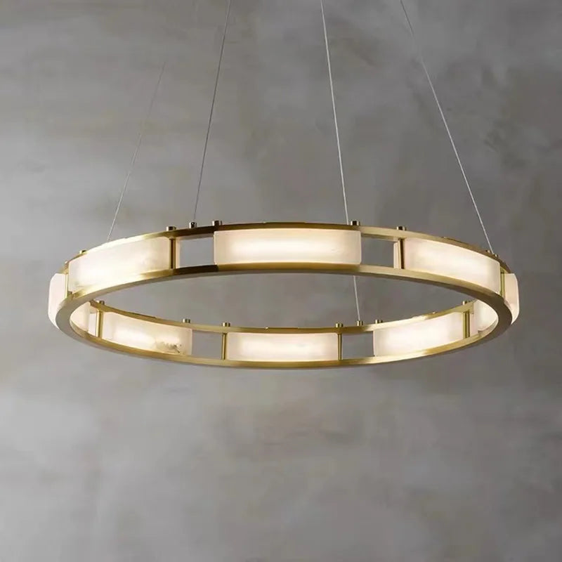 Lustre rond LED en marbre post-moderne avec intensité ajustable