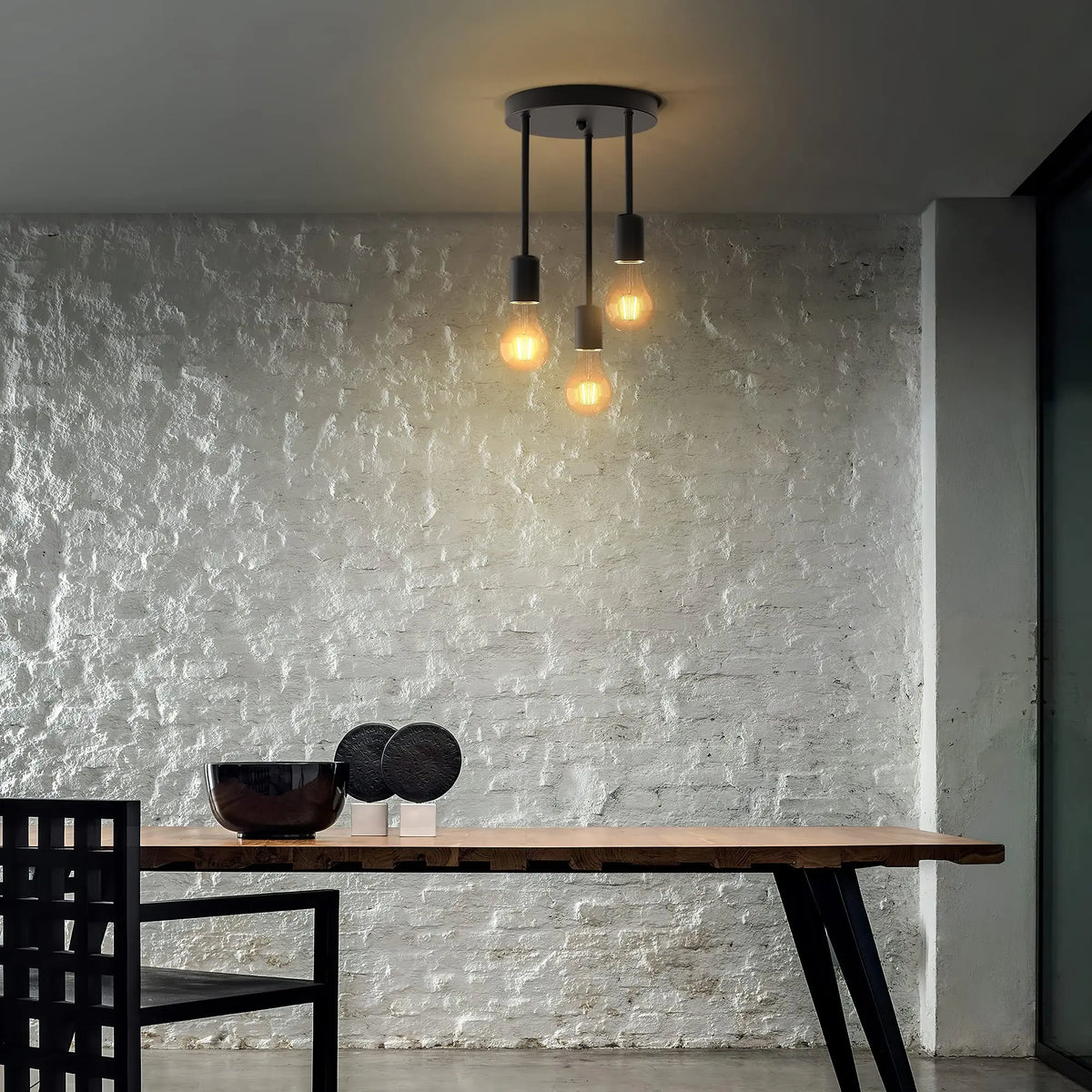 Grensk - Plafonnier Industriel Noir 3 Têtes Ampoules Luminaire Vintage Pour Cuisine Balcon Porche Salon
