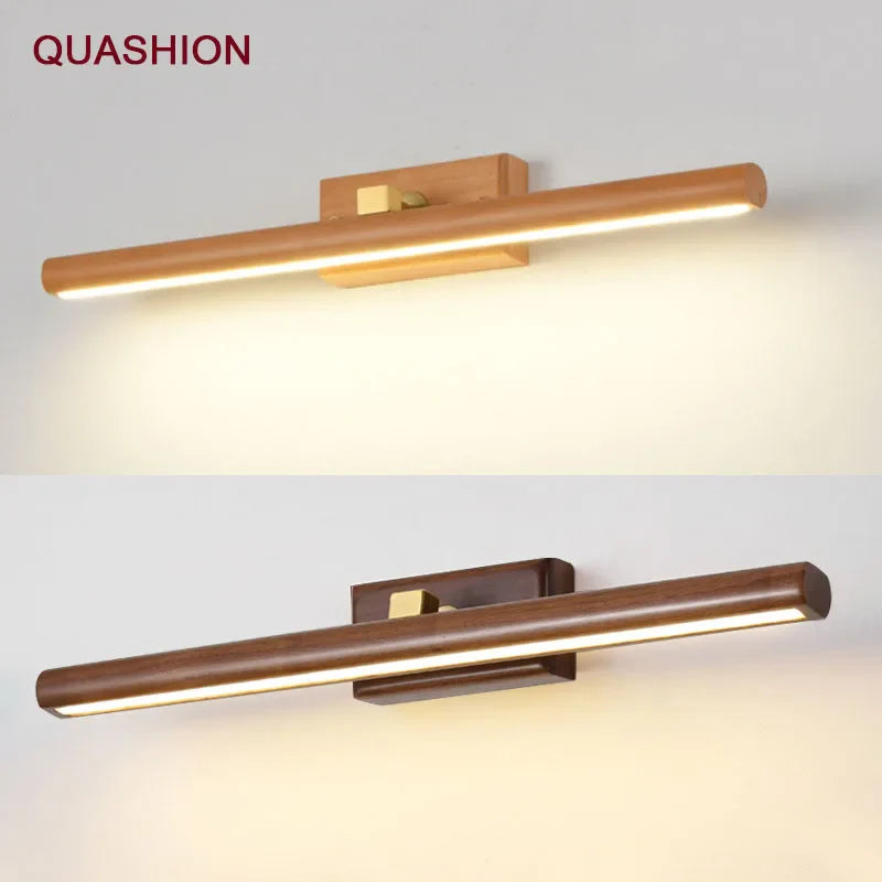 Applique murale scandinave en noyer noir avec éclairage LED pour miroir