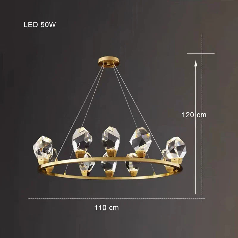 Lustre de Luxe en Laiton Diamant Cristal LED Moderne