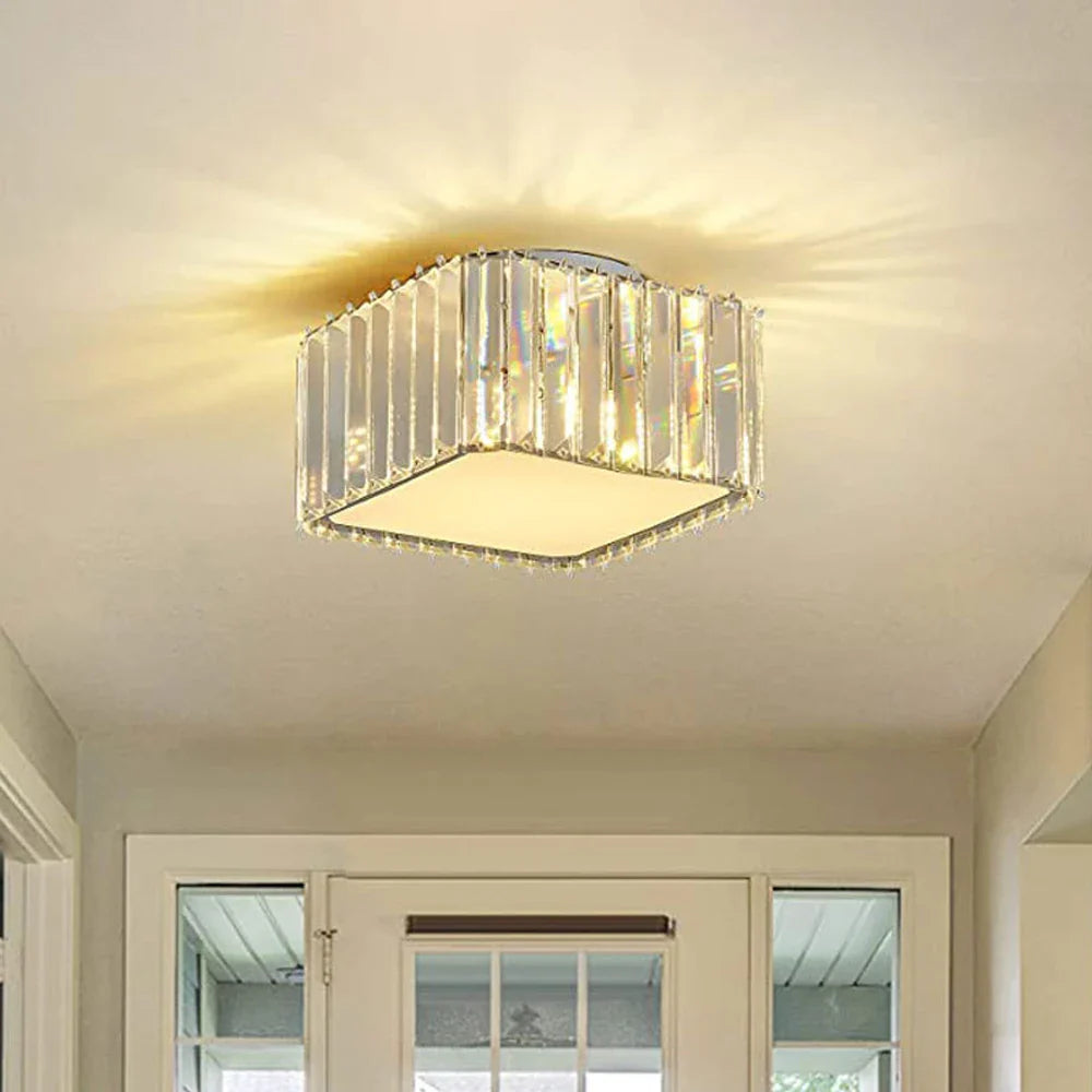 Lustre de plafond en cristal carré moderne et luxueux pour salon et chambre