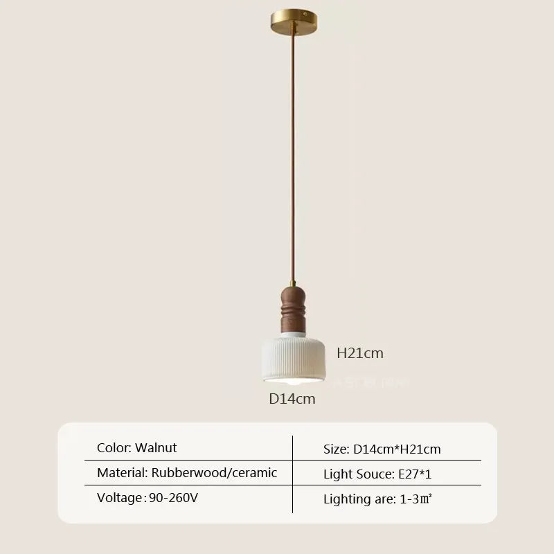 Suspension LED nordique en bois massif et céramique de haute qualité