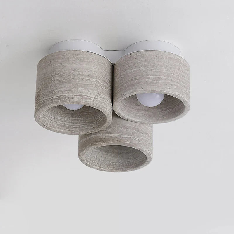 Plafonnier LED moderne Wabi Sabi en pierre de grain de bois à 3 têtes