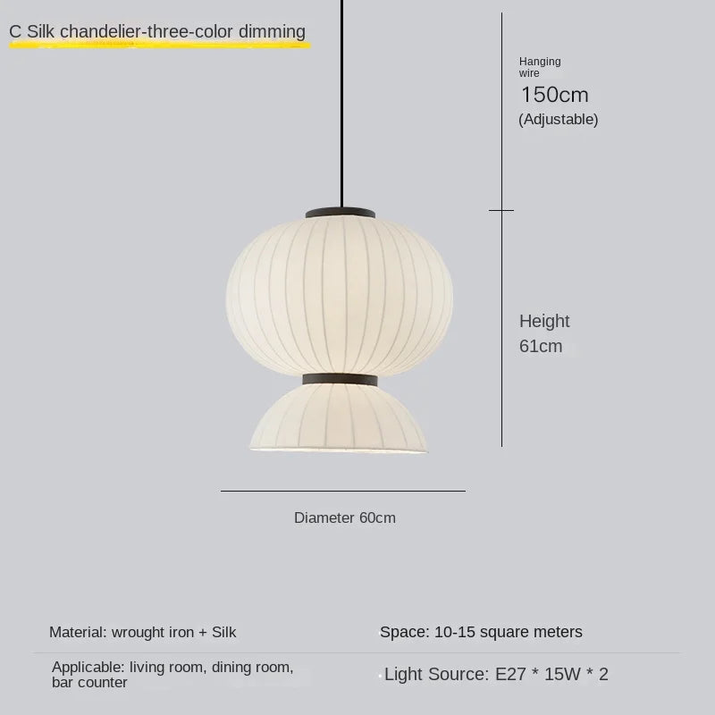 Lustre boule ovale en tissu japonais en soie design