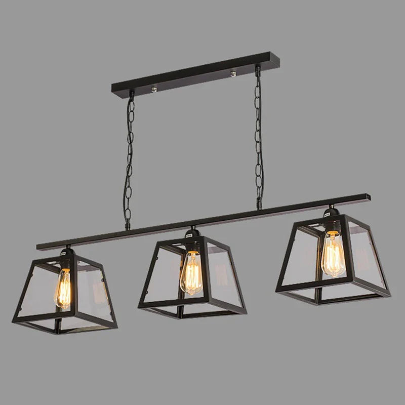 Suspension Vintage Industrielle LOFT en Verre et Fer Noir Triple Tête pour Restaurant Bar Internet Café