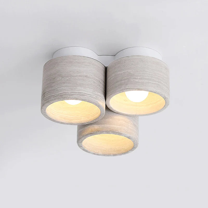 Plafonnier LED moderne Wabi Sabi en pierre de grain de bois à 3 têtes