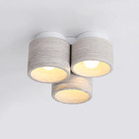 Plafonnier LED moderne Wabi Sabi en pierre de grain de bois à 3 têtes