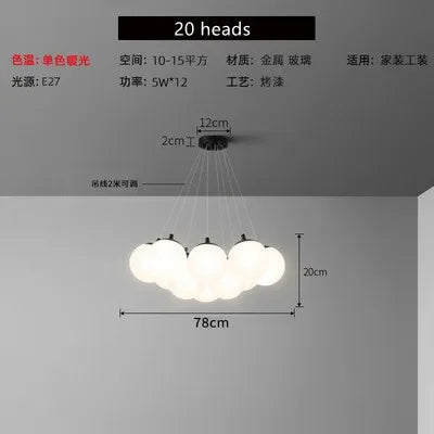 Lustre nordique en verre avec suspension LED pour une décoration maison moderne