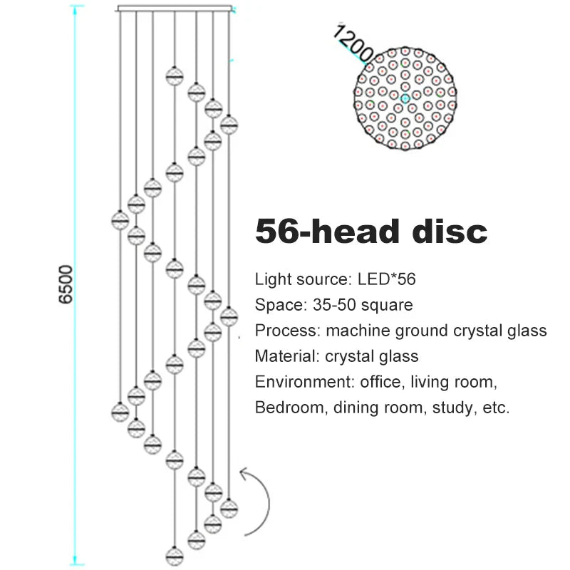 Lustre en cristal moderne avec boule tournante LED suspendue - LUXE LUMINEUX