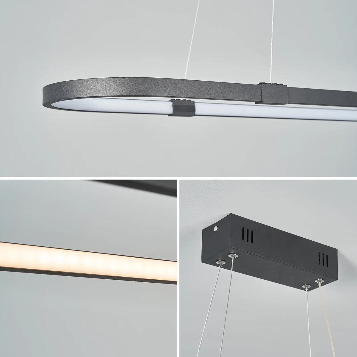 Suspensions LED élégantes pour salle à manger.
