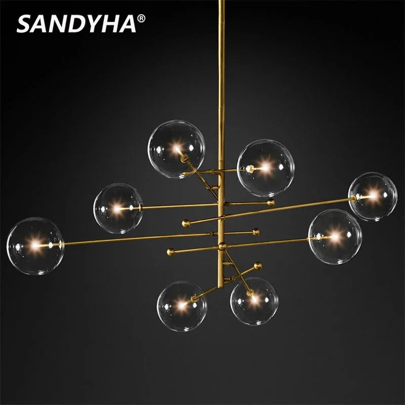 Lustre en verre noir et or LED moderne pour le salon et la chambre