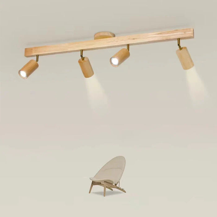 Plafonnier LED Horizon en bois avec projecteur sur rail