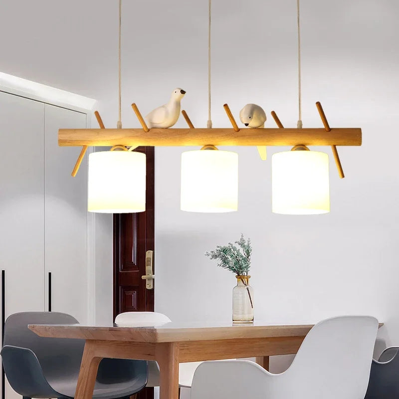 Lustre suspendu nordique en bois pour Table à manger îlot de cuisine créatif oiseau Led moderne Bar café arbres éclairage