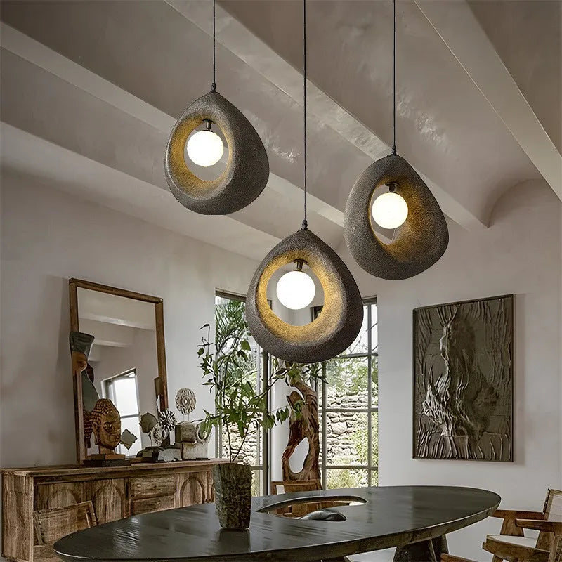 Nordic Wabi Sabi : Lampe suspension LED minimaliste pour salle à manger, salon et chambre