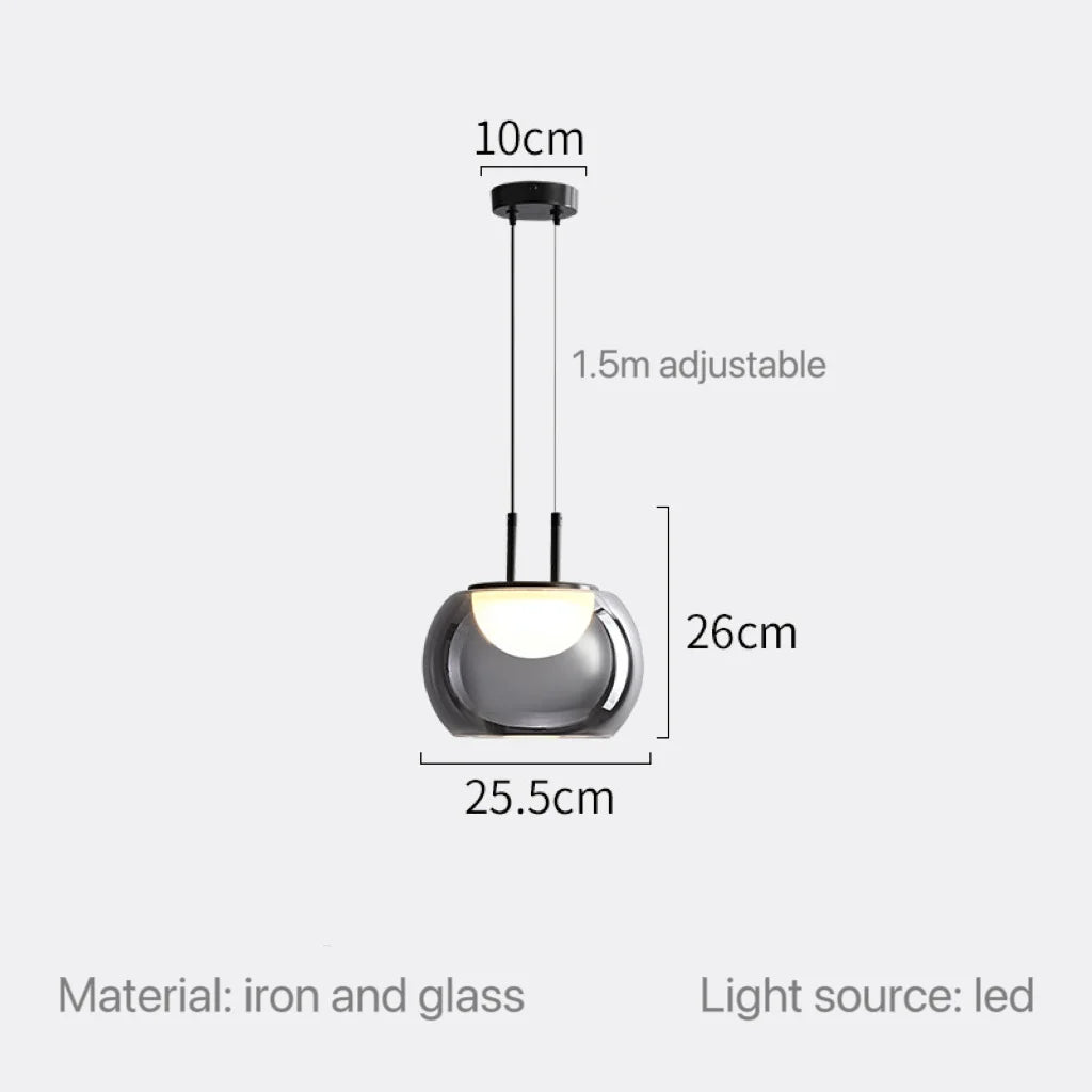 Suspension Élégance en verre fumé gris.
