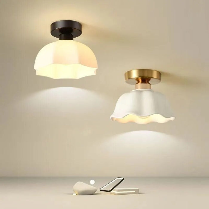 Plafonnier LED Crème en Céramique et Verre