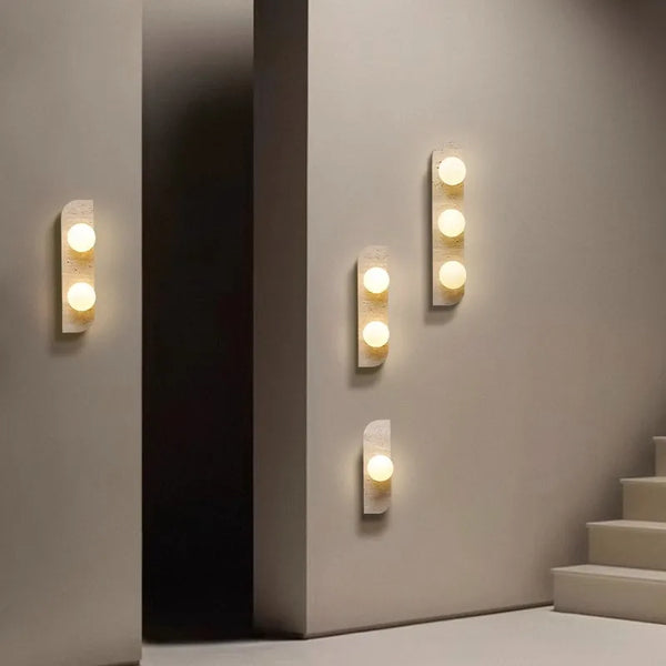 Applique murale en pierre naturelle et verre blanc pour escaliers et allée
