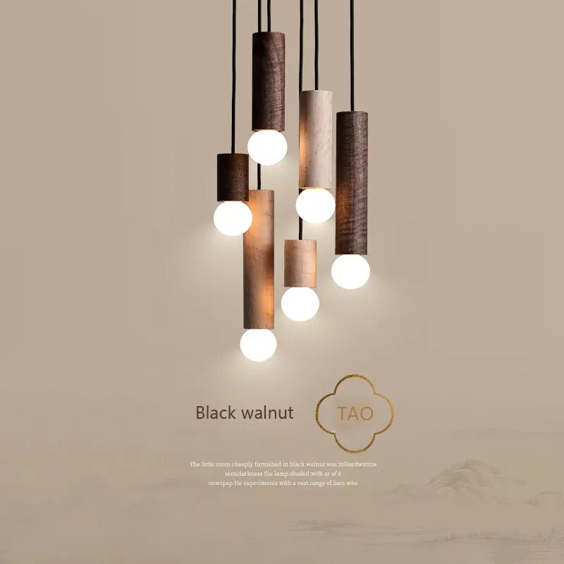 Lustre Chinois en Noyer avec Barre de Suspension
