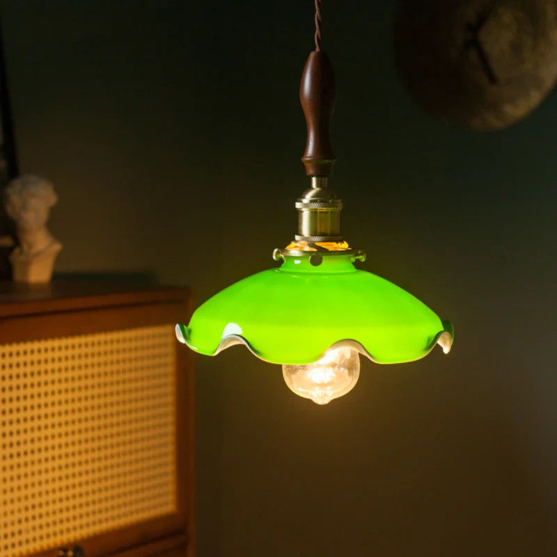Suspension Vintage Américaine en Cuivre Bois Verre Edison