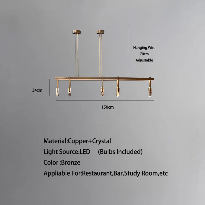 Lustre de luxe italien en cuivre avec LED postmoderne et cristaux ronds