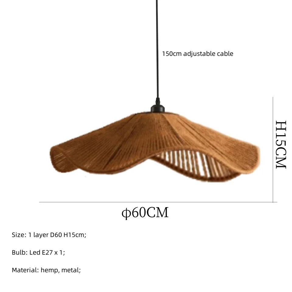 Suspension Nordique Chanvre E27 LED - Style Japonais pour Salle à Manger ou Chambre