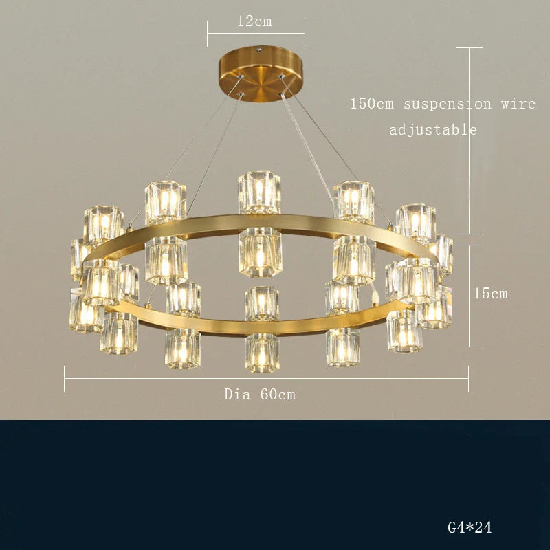 Lustre moderne en cuivre LED Crystaluxe pour hôtel et foyer