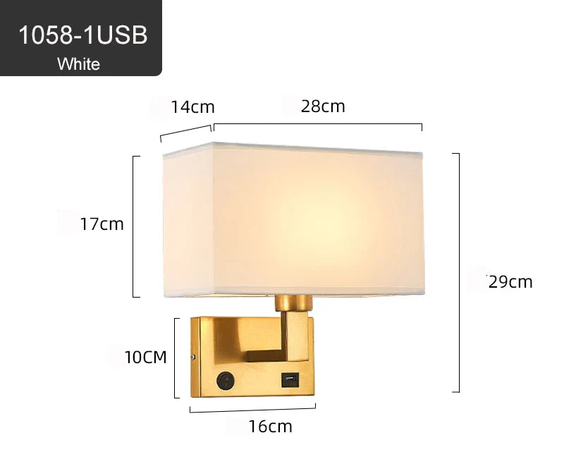 Applique murale intelligente nordique avec chargeur USB rapide et abat-jour 3 couleurs
