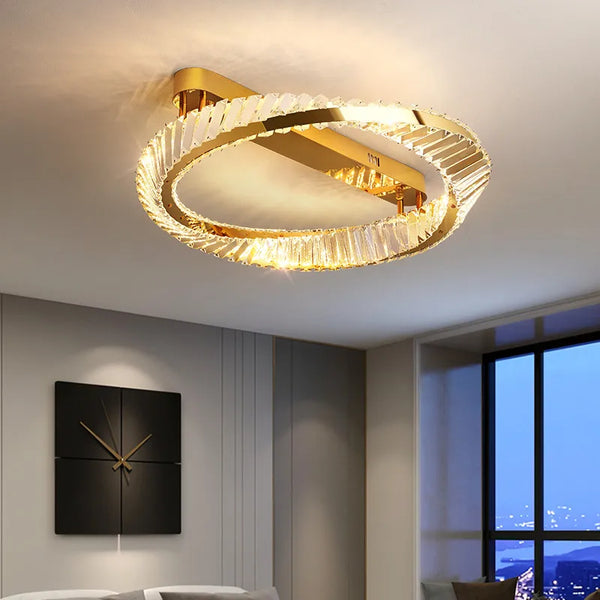 Plafonnier Luxe Doré Cristal
