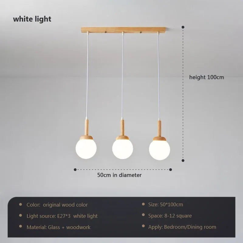 Suspension LED nordique en verre - Oiseau rond en bois