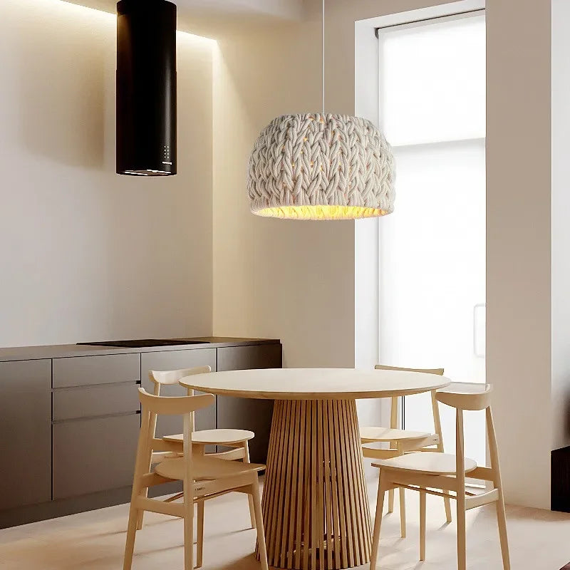 Lustre nordique en corde tricotée Wabi Sabi E27 LED Suspension Luminaire