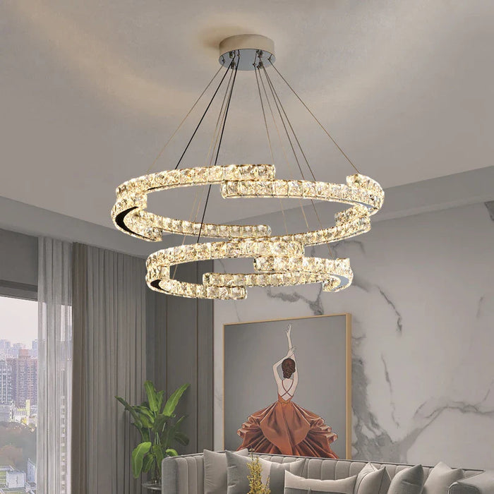 Lustre Nordique en Cristal et Acier Inoxydable avec Miroir LED Intérieur