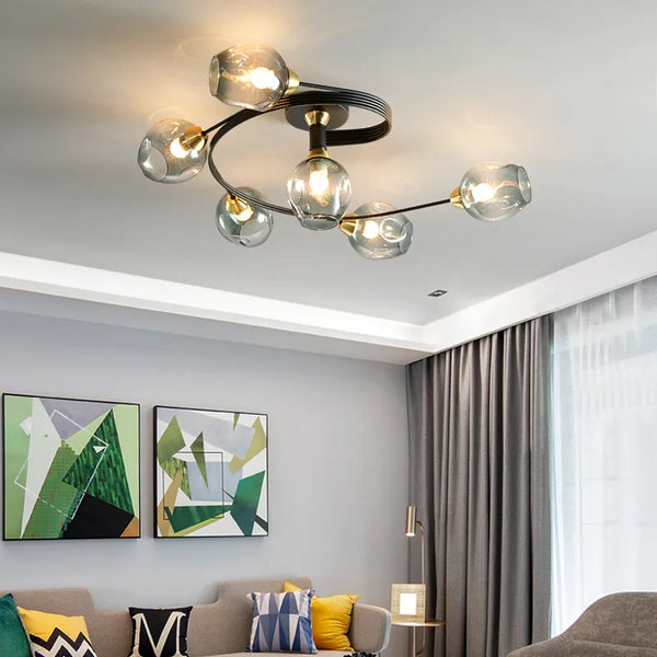 Lustre suspendu en verre moléculaire pour un éclairage LED nordique dans la maison