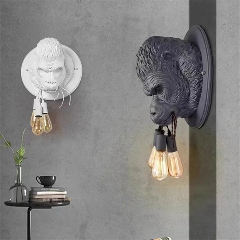 Applique Murale Nordique Vintage en Résine Animaux Bouledogue et Gorille Créatif