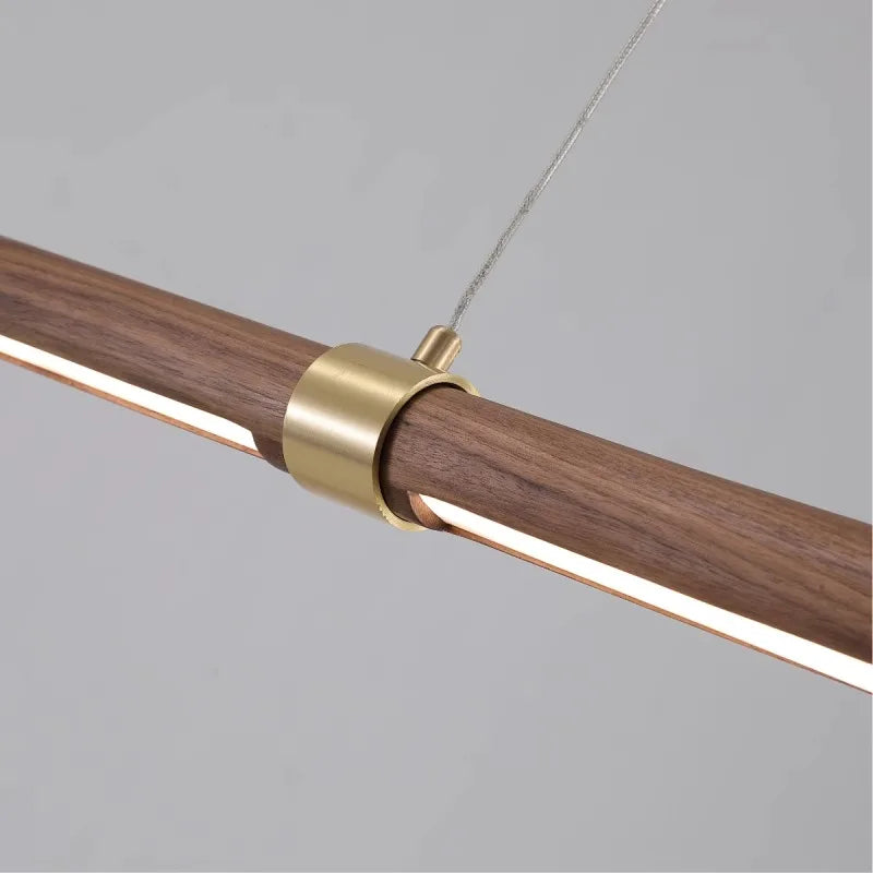 Lustre Long en Bois avec Éclairage LED Suspendu - Élégance Illuminée