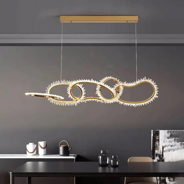 Lustre de luxe en cristal avec anneaux LED modernes - Élégance Brillante