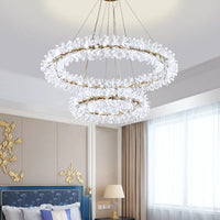 Lustre en cristal de fleur moderne luxe Suspension LED pour salon 60 80 100 cm anneaux suspendus