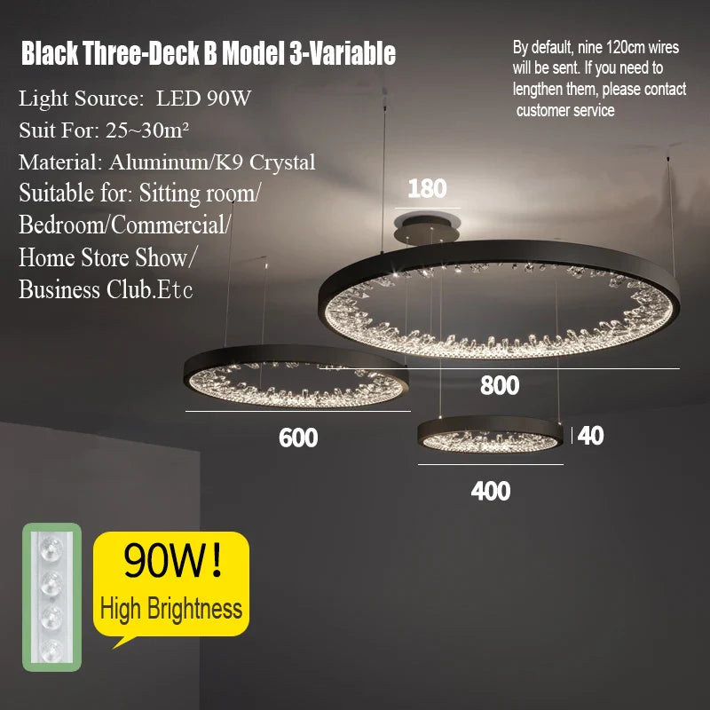 Lustre moderne en cristal avec éclairage LED pour villa de luxe