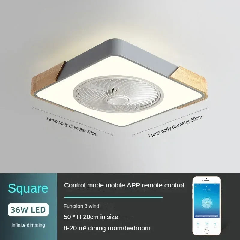 Plafonnier LED en bois design moderne avec ventilateur et télécommande
