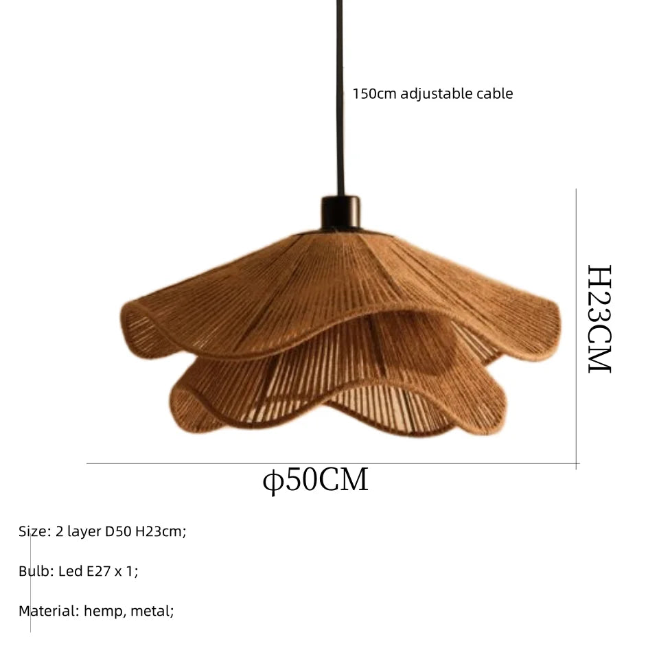 Suspension Nordique Chanvre E27 LED - Style Japonais pour Salle à Manger ou Chambre