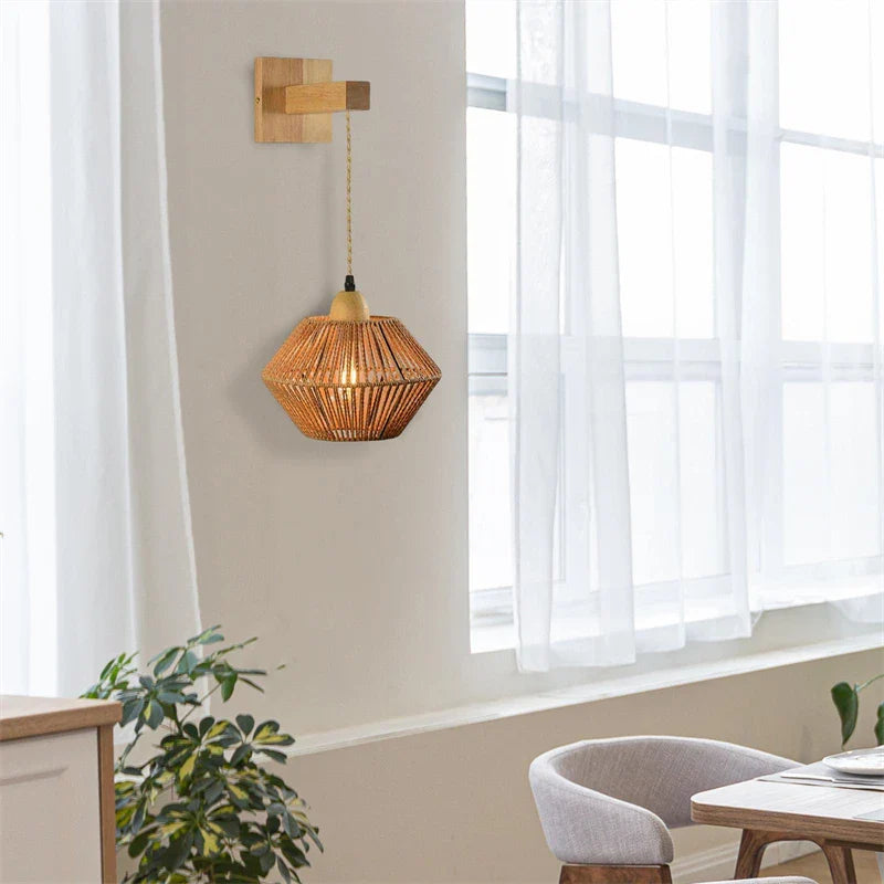 Applique murale rétractable en rotin style japonais - Élément décoratif rétro