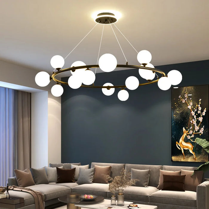 Lustre Moderne en Verre avec Anneau Mat et Fil Réglable - Élégance Contemporaine