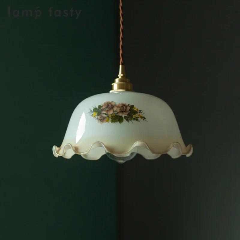 Suspension LED Vintage en verre avec motifs floraux pour intérieur