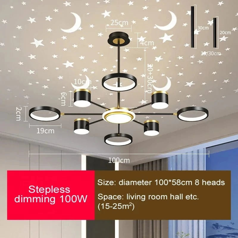Lustre romantique étoilé moderne à 6 lumières créatif 2024 - Collection Stella Glow