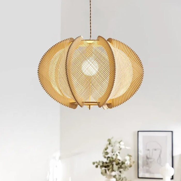 Lustre bois chanvre wabi-sabi suspendu - Édition Nature