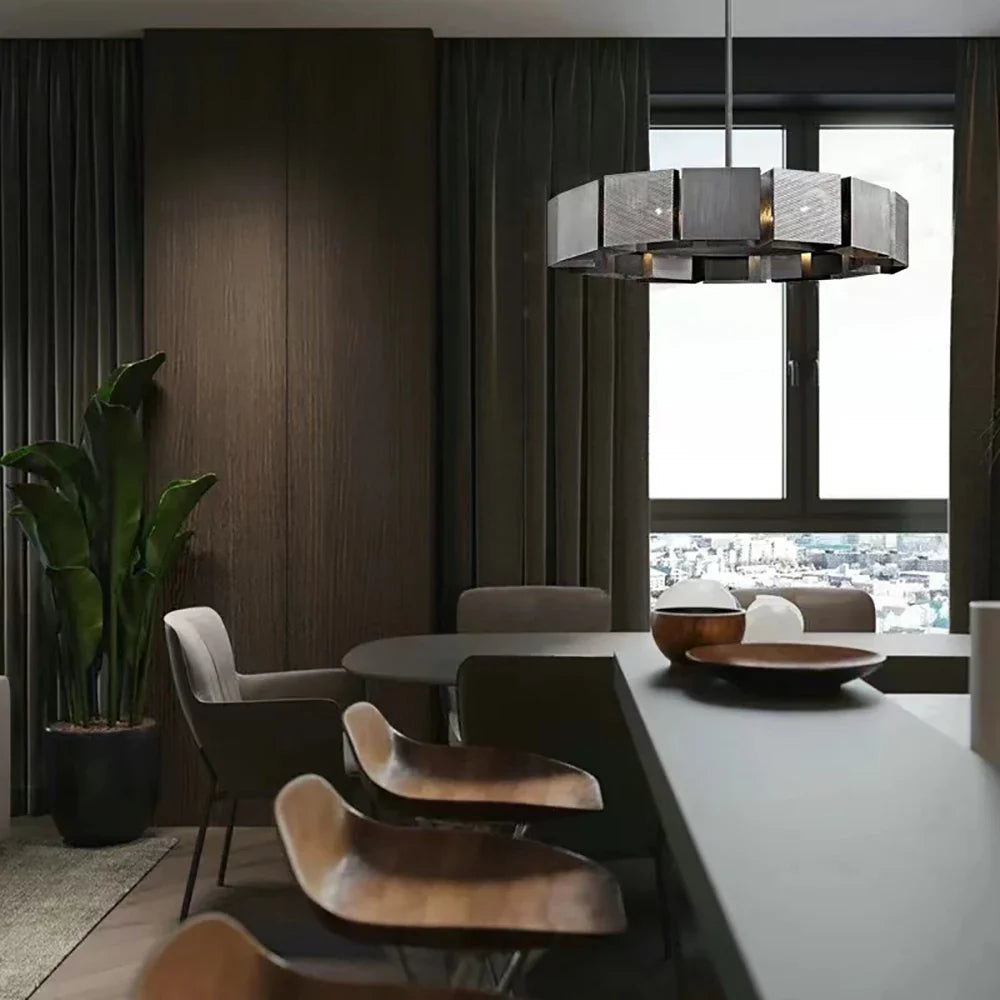 Lustre suspendu LED postmoderne en métal noir - Style industriel