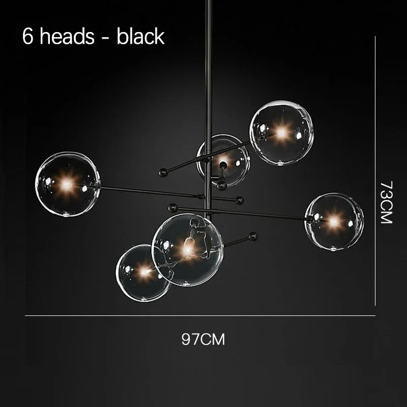 Lustre en verre noir et or LED moderne pour le salon et la chambre